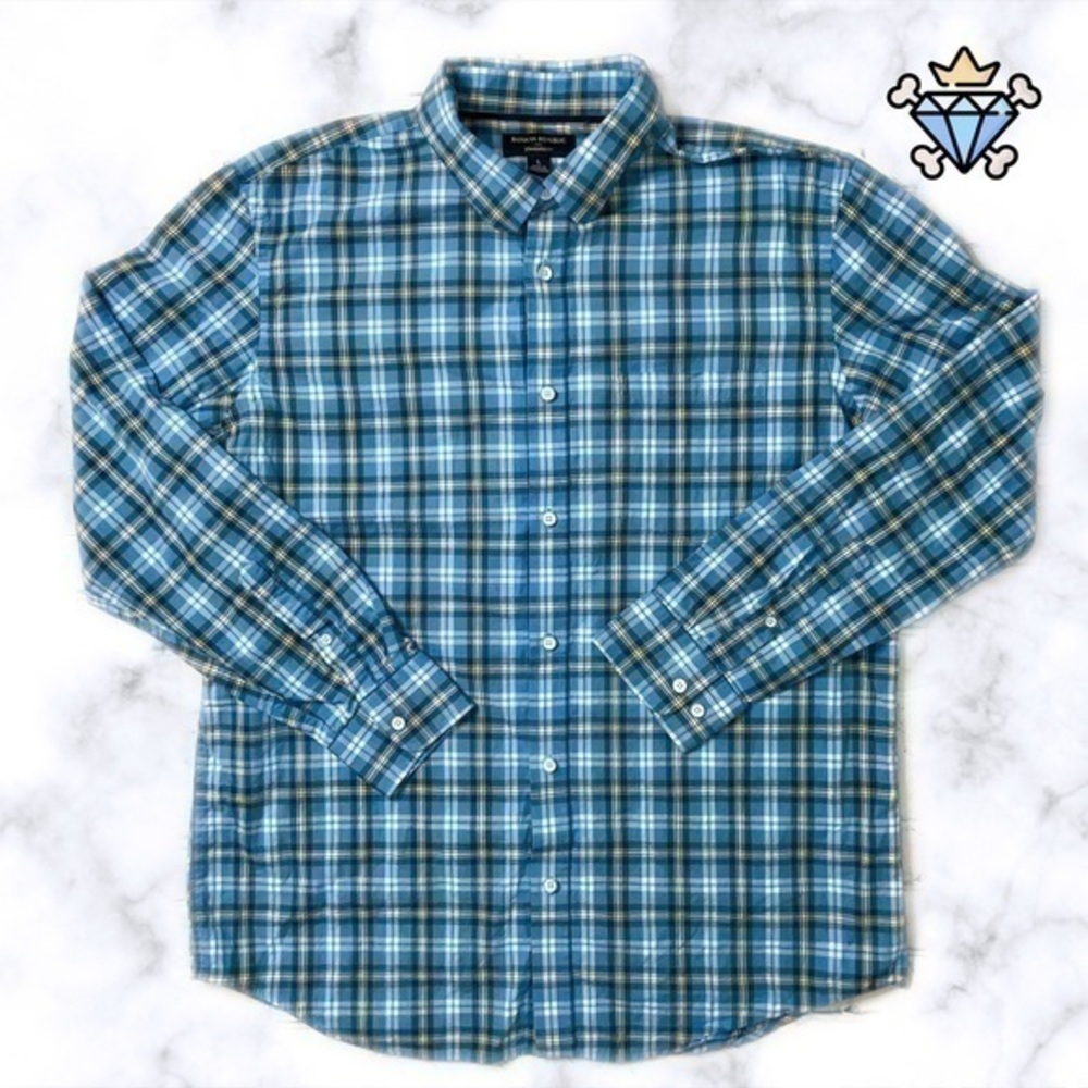 BANANA REPUBLIC MENS BLUE/YELLOW PLAID BUTTON DOWN SHIRT STANDARD FIT SIZE LARGE